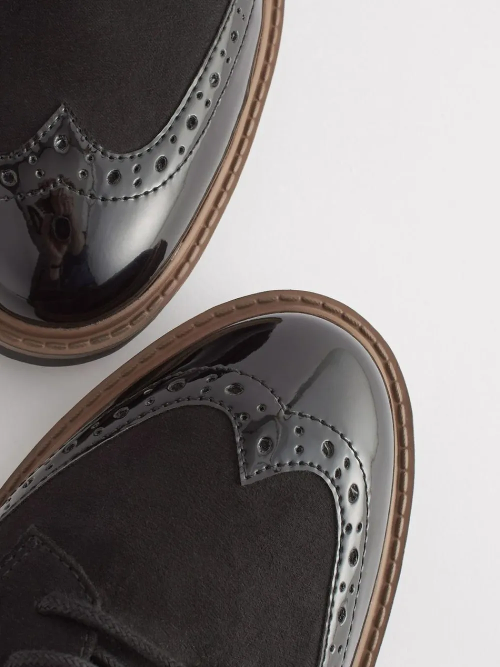 Next Black Standard/Wide Fit Brogue Lace Up Chunky Sole Shoes^Women Wide Fit & Extra Wide Fit|Flats