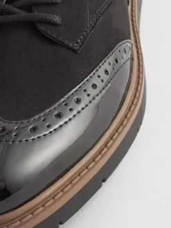 Next Black Standard/Wide Fit Brogue Lace Up Chunky Sole Shoes^Women Wide Fit & Extra Wide Fit|Flats