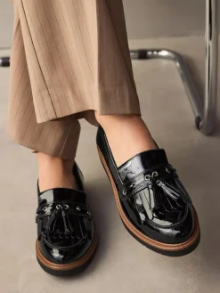Next Standard/Wide Fit Chunky Patent Tassel Detail Loafers^Women Wide Fit & Extra Wide Fit|Flats