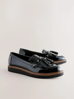 Next Standard/Wide Fit Chunky Patent Tassel Detail Loafers^Women Wide Fit & Extra Wide Fit|Flats