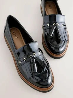 Next Standard/Wide Fit Chunky Patent Tassel Detail Loafers^Women Wide Fit & Extra Wide Fit|Flats