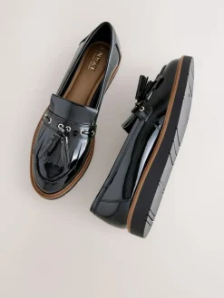 Next Standard/Wide Fit Chunky Patent Tassel Detail Loafers^Women Wide Fit & Extra Wide Fit|Flats