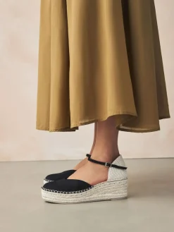 Sale Next Standard/Wide Fit Closed Toe Platform Espadrille Wedges Black