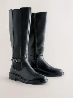 Online Next Standard/Wide Fit Forever Comfort® Buckle Detail Riding Boots Black