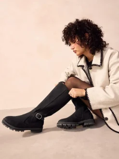 Best Next Standard/Wide Fit Knee High Buckle Chelsea Boots Black