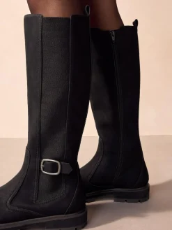 Best Next Standard/Wide Fit Knee High Buckle Chelsea Boots Black