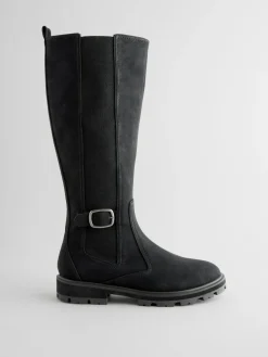 Best Next Standard/Wide Fit Knee High Buckle Chelsea Boots Black