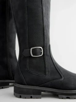 Best Next Standard/Wide Fit Knee High Buckle Chelsea Boots Black