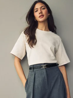 Next Statement Buckle Skinny Leather Belt Black