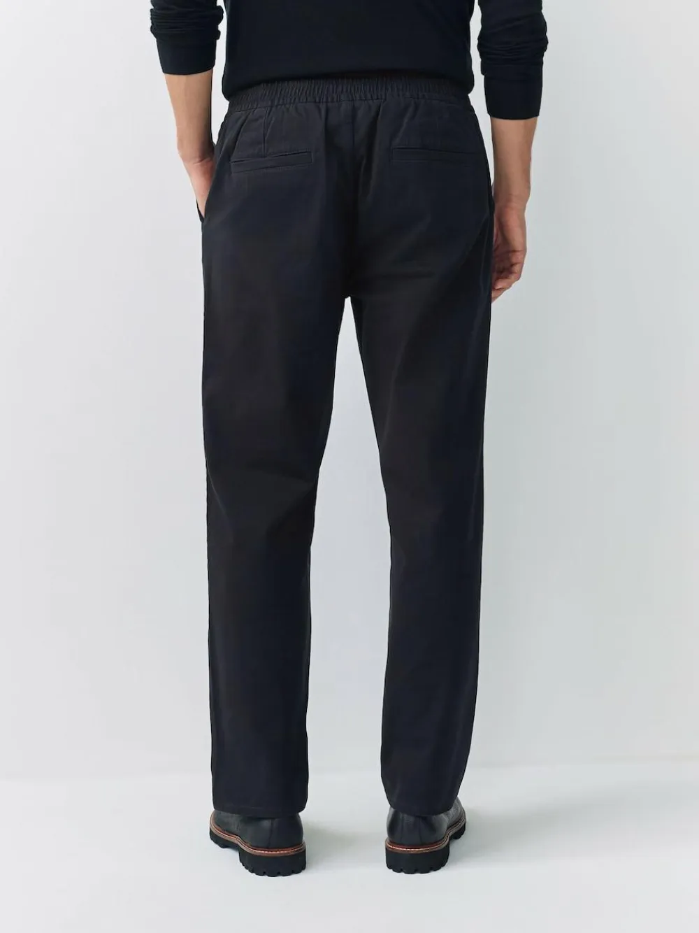 Sale Next Straight Fit Pleated Stretch Chinos Trousers With Elasticated Waist Black