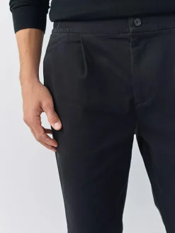 Sale Next Straight Fit Pleated Stretch Chinos Trousers With Elasticated Waist Black