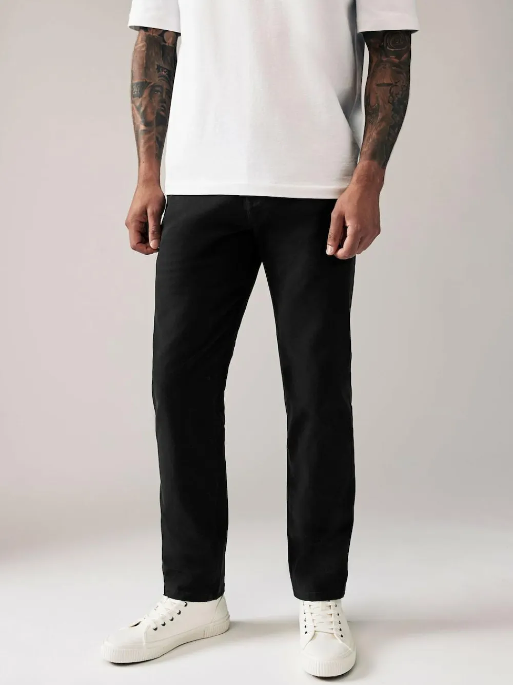 Next Black Straight Fit Stretch Chinos Trousers^ Nightwear|Pants & Chinos