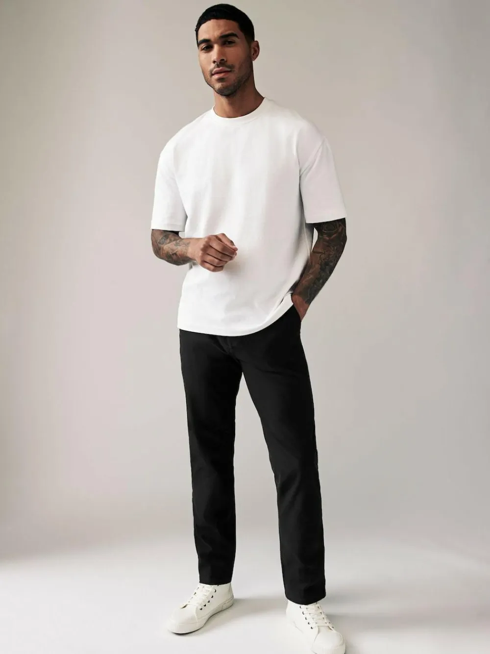 Next Black Straight Fit Stretch Chinos Trousers^ Nightwear|Pants & Chinos