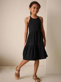 Next Black Strappy Crinkle Summer Dress (3-16yrs)^ Dresses