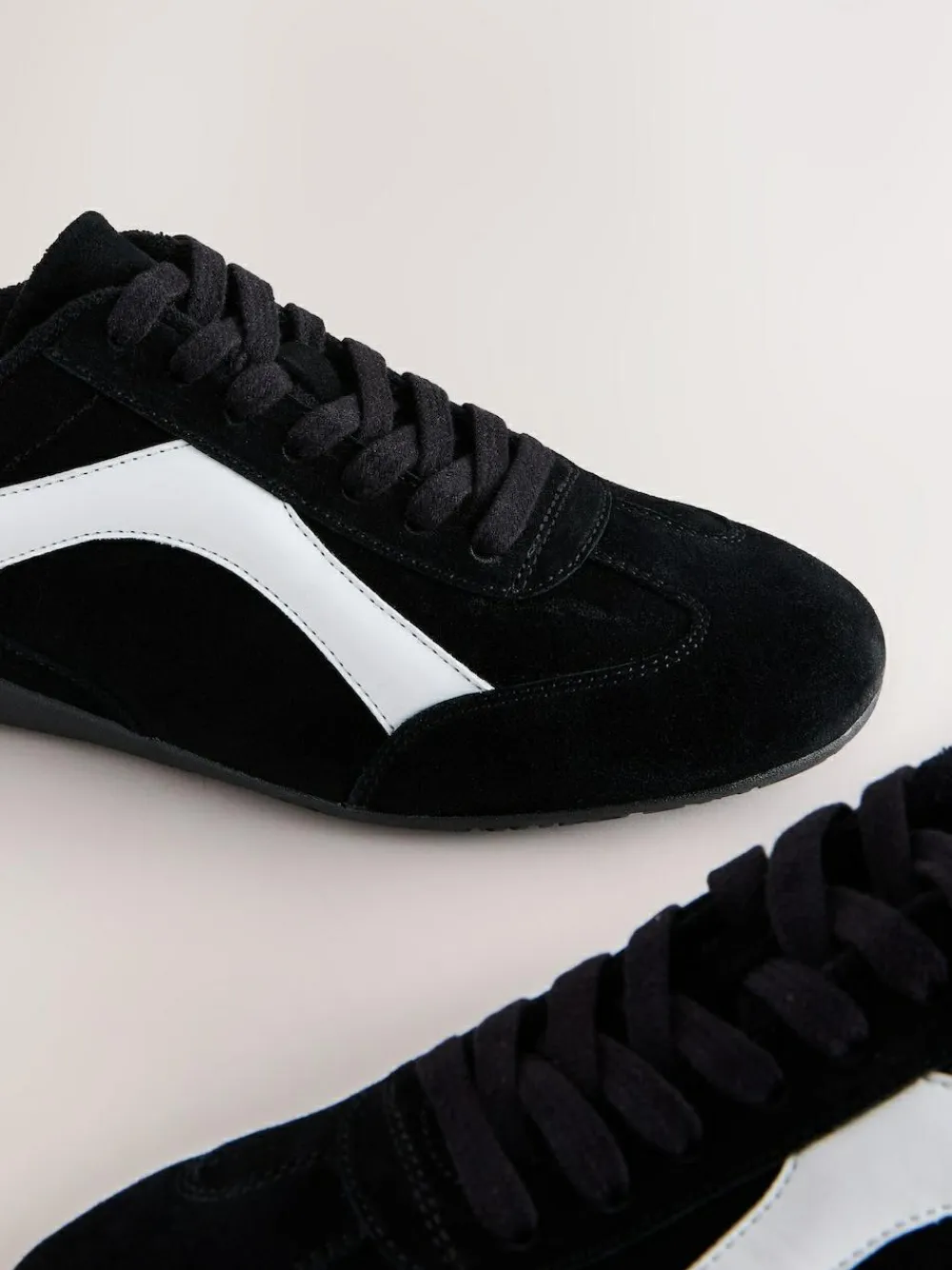 Next Forever Comfort® Leather Slimsole Lace-Up Trainers Black Suede
