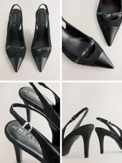 Best Next Forever Comfort® Leather Pointed Cutout Bow Slingback Heels Black Suede
