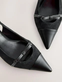 Best Next Forever Comfort® Leather Pointed Cutout Bow Slingback Heels Black Suede