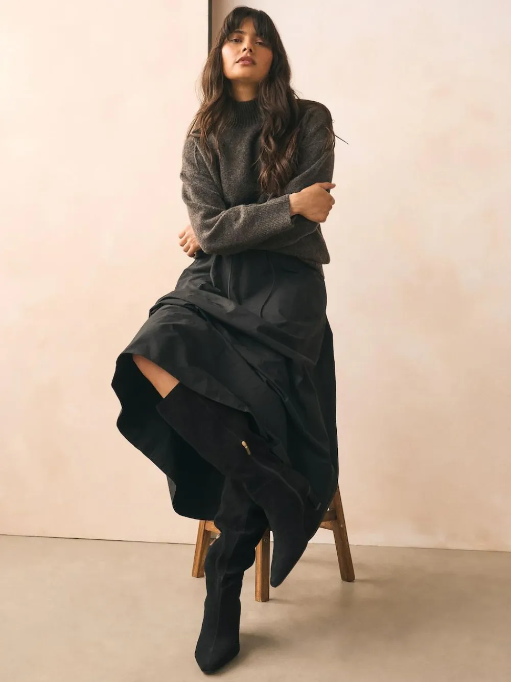 Next Forever Comfort® Knee High Chisel Toe Heeled Boots^Women Wide Fit & Extra Wide Fit