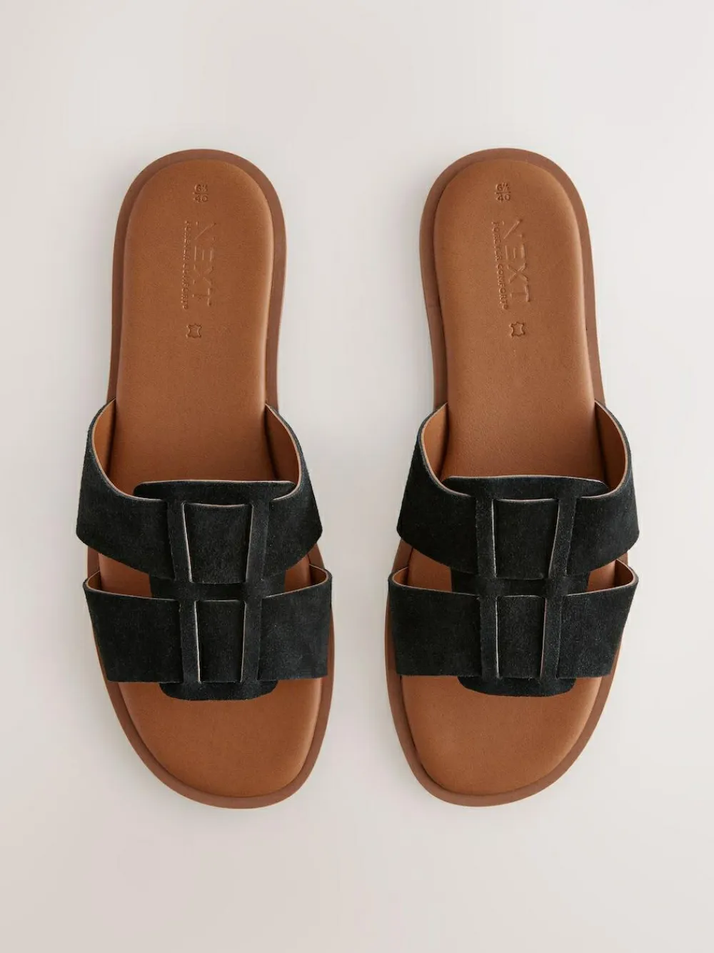 New Next Black Suede Standard/Wide Fit Slot Mule Sandals