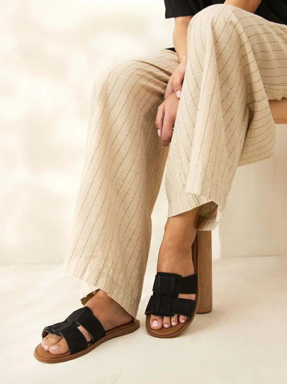 New Next Black Suede Standard/Wide Fit Slot Mule Sandals
