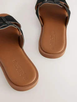 New Next Black Suede Standard/Wide Fit Slot Mule Sandals