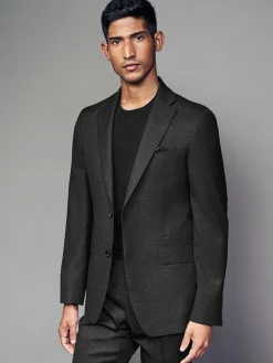 Discount Next Tailored Fit Textured Wool Blend Suit Jacket Black