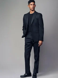 Discount Next Tailored Fit Textured Wool Blend Suit Jacket Black