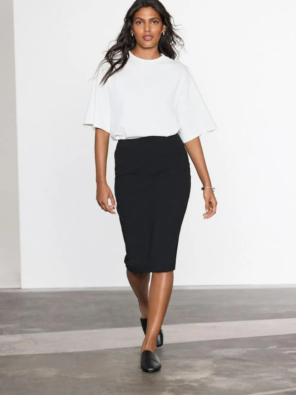 New Next Tailored Pencil Skirt With Wool Black
