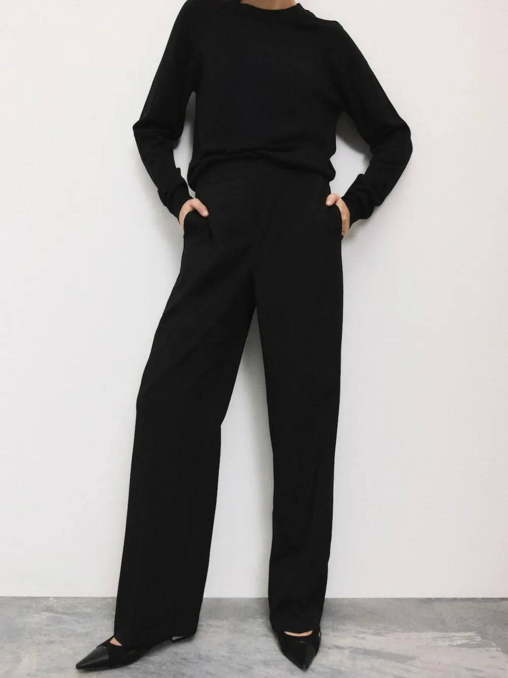 New Next Tailored Wide Leg Trousers With Wool Black