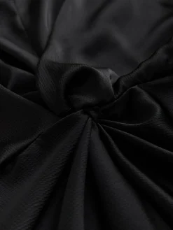 Clearance Next Textured Satin Short Sleeve Twist Front Midi Dress Black