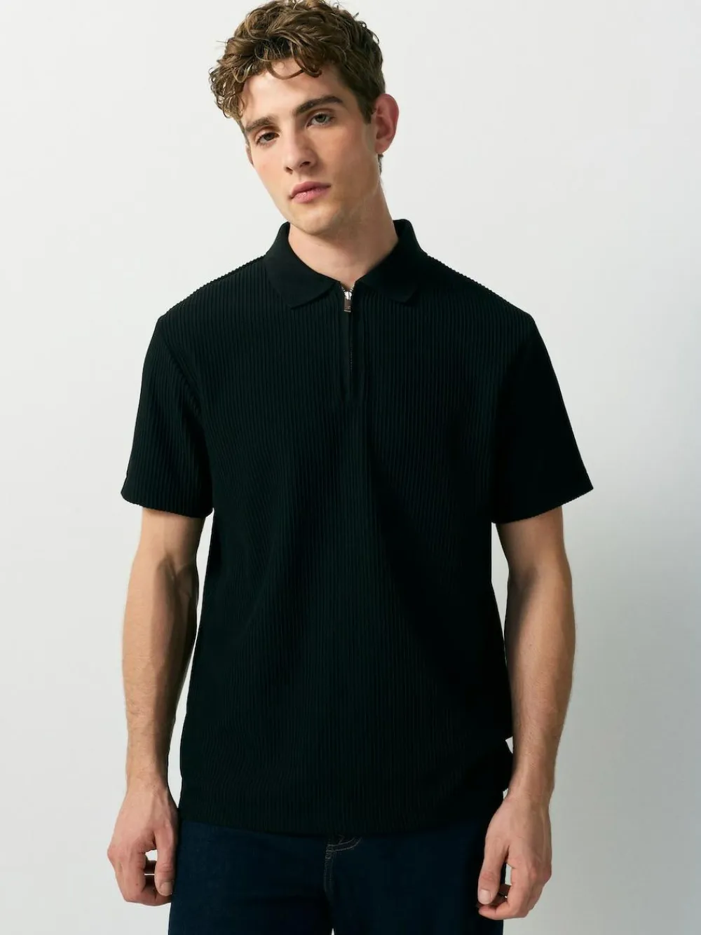Next Textured Smart Zip Neck Polo Shirt^ Tops & T-Shirts