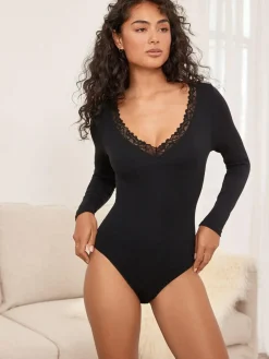 Clearance Next Thermal Base Layer Lace Trim Bodysuit Black