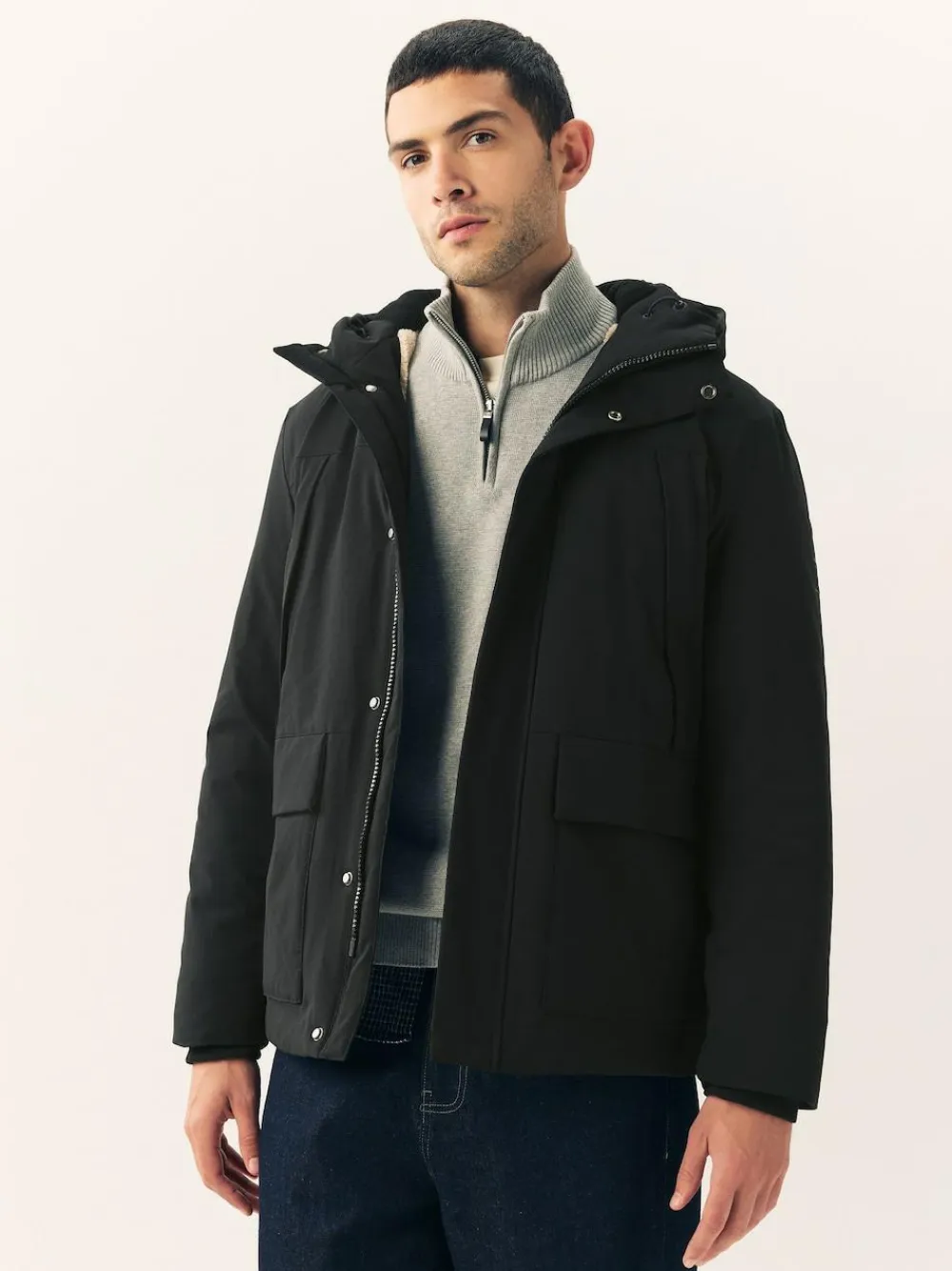 Next ThermoGen Parka Jacket with Borg Lining Black