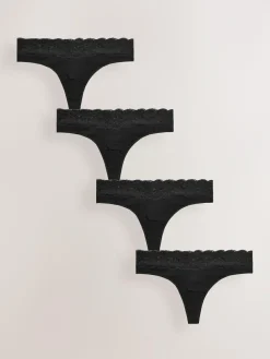 Outlet Next Black Thong Cotton Lace Knickers 4 Pack