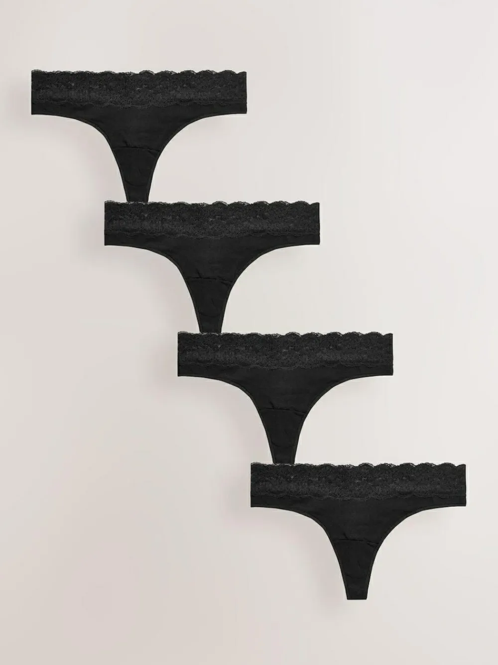 Outlet Next Black Thong Cotton Lace Knickers 4 Pack