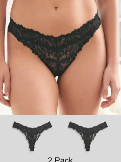 Next Black Thong Ultimate Comfort Lace Knickers 2 Pack^Women All Lingerie|Panties