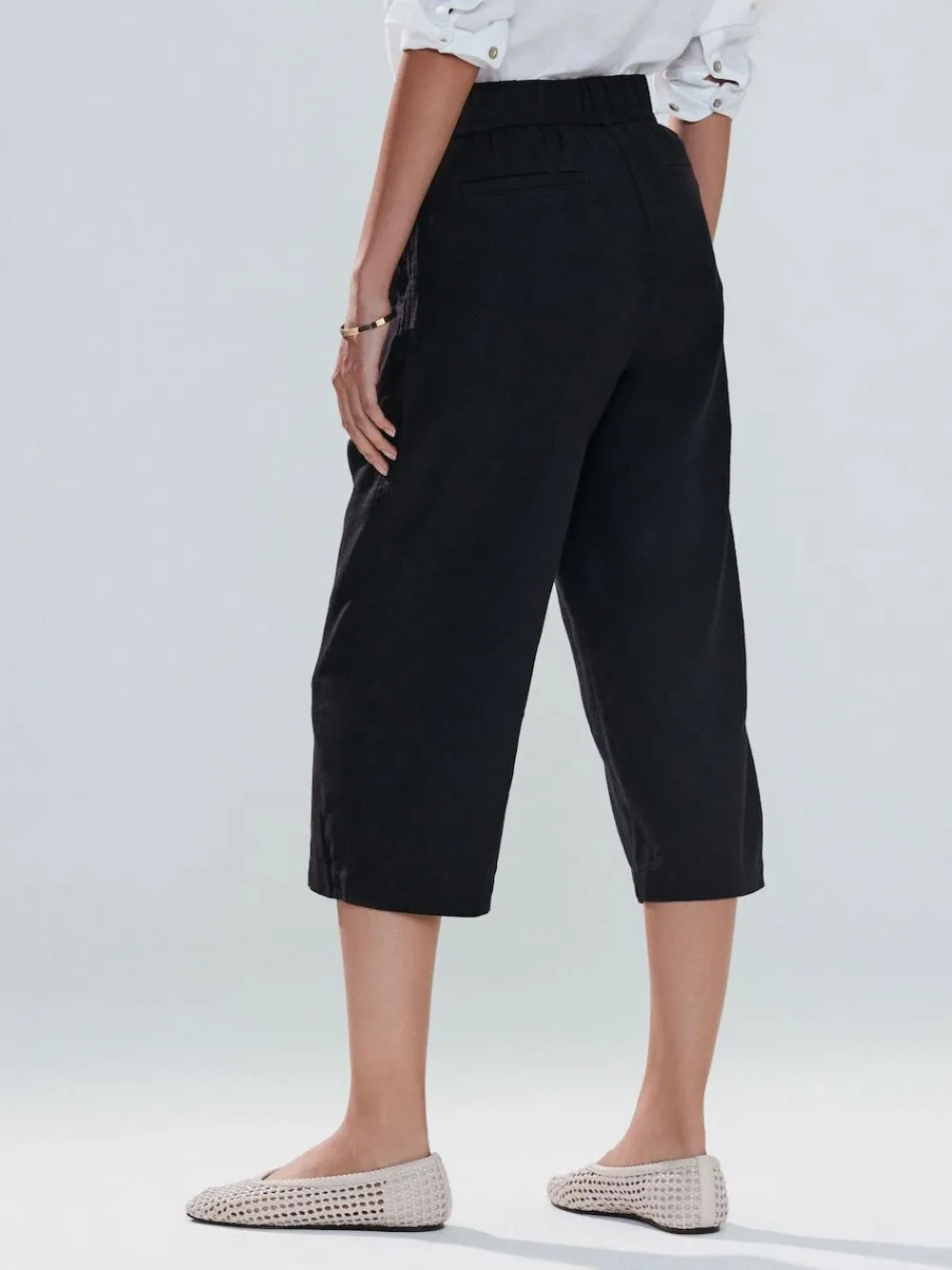 Clearance Next Tie Waist Linen Blend Culottes Black