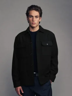 New Next Twin Pocket Shacket Overshirt with Wool Black