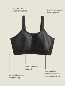 Hot Next Ultimate Support Non Pad Minimising Wired Dry Tech High Impact Sports Bra Black