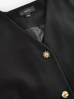 Next Black V-Neck Waistcoat with Button Detail^Women Suits & Tailoring