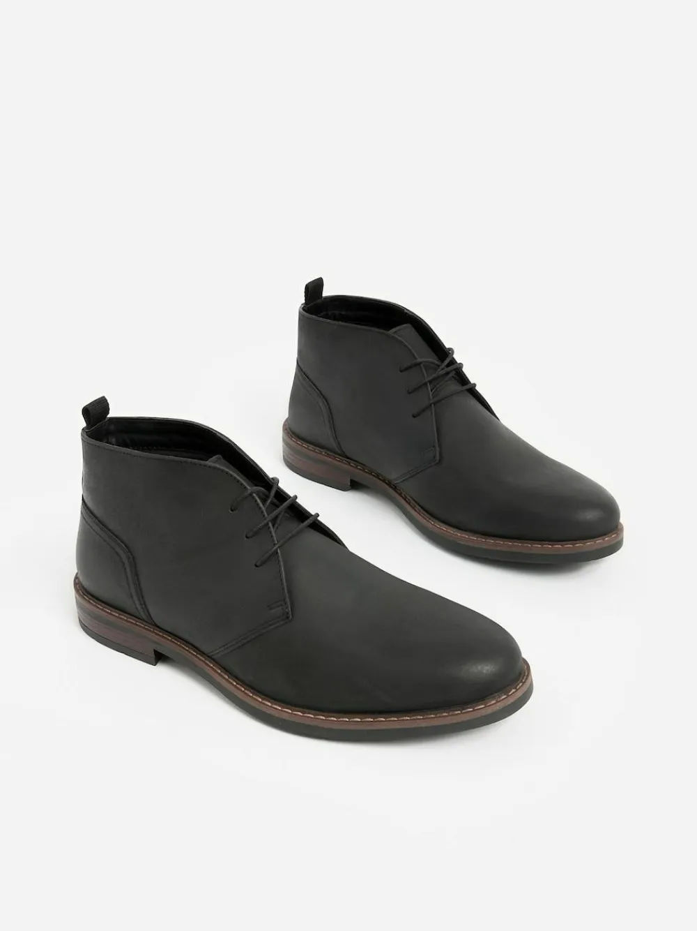 New Next Waxy Leather Chukka Boots Black