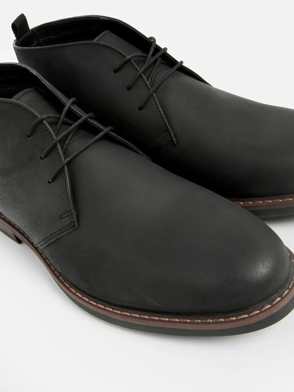 New Next Waxy Leather Chukka Boots Black