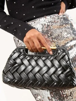 Outlet Lipsy Weave Grab Handle Clutch Bag Black