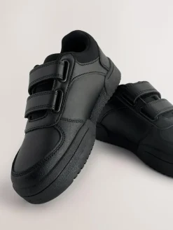 Hot Next Black Wide Fit (G) 3 Straps Touch Fastening School Shoes