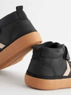 Online Next Wide Fit (G) Elastic Lace Touch Fastening Chevron Boots Black