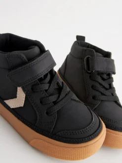 Online Next Wide Fit (G) Elastic Lace Touch Fastening Chevron Boots Black