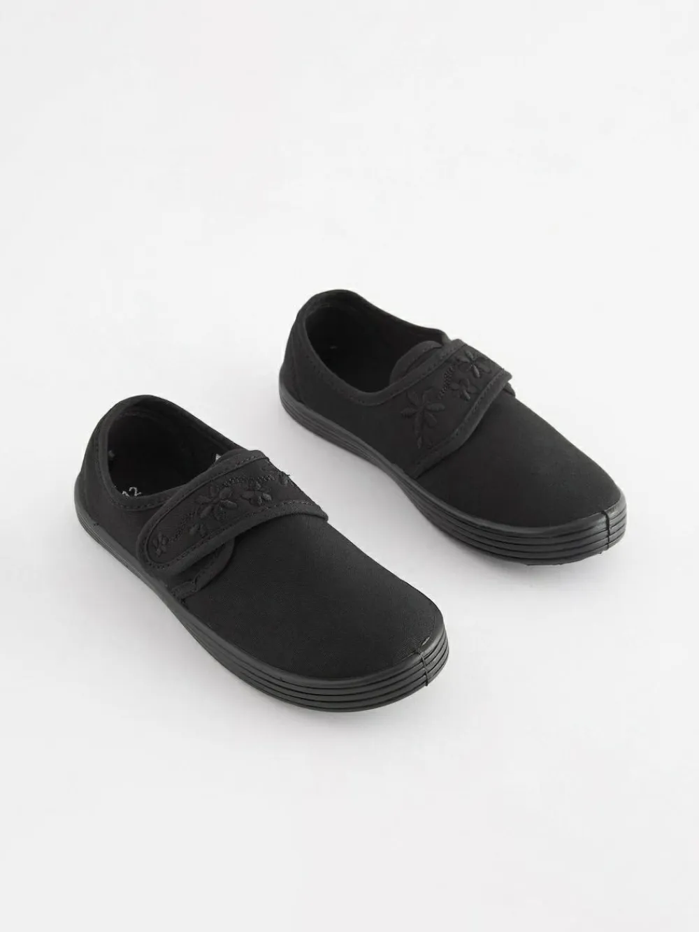Hot Next Black Wide Fit (G) Embroidered Strap School Plimsolls