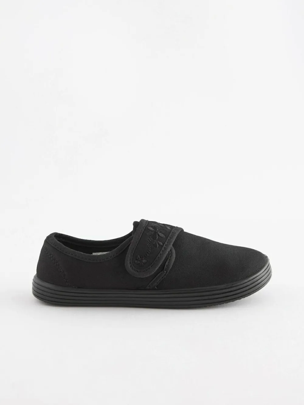 Hot Next Black Wide Fit (G) Embroidered Strap School Plimsolls