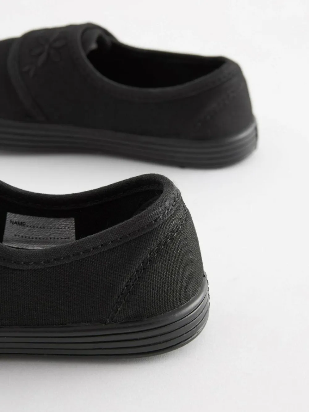 Hot Next Black Wide Fit (G) Embroidered Strap School Plimsolls