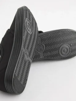 Hot Next Black Wide Fit (G) Embroidered Strap School Plimsolls